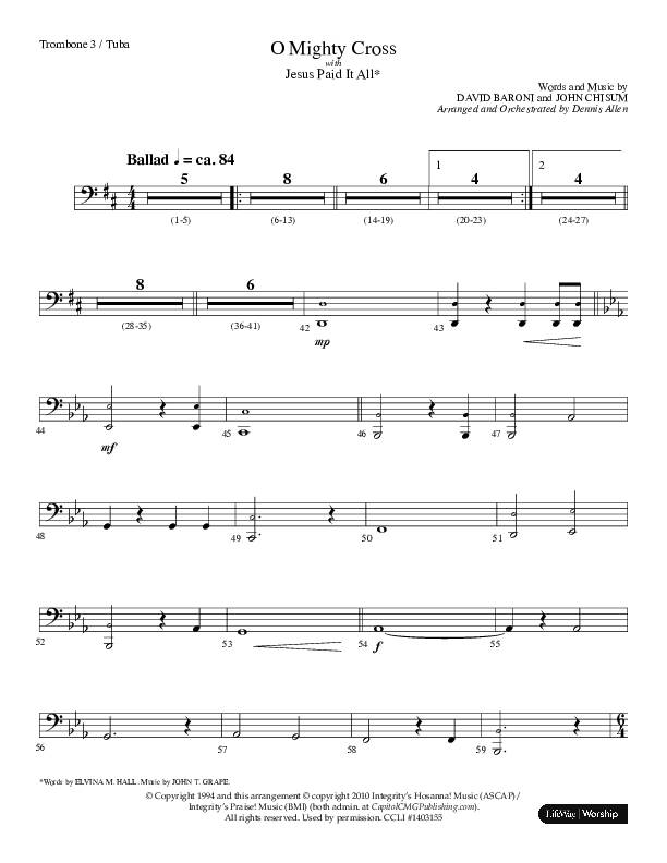 O Mighty Cross (Choral Anthem SATB) Trombone 3/Tuba (Lifeway Choral / Arr. Dennis Allen)