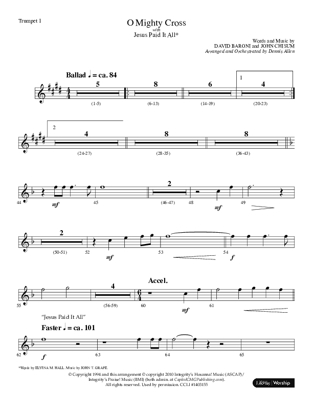 O Mighty Cross (Choral Anthem SATB) Trumpet 1 (Lifeway Choral / Arr. Dennis Allen)