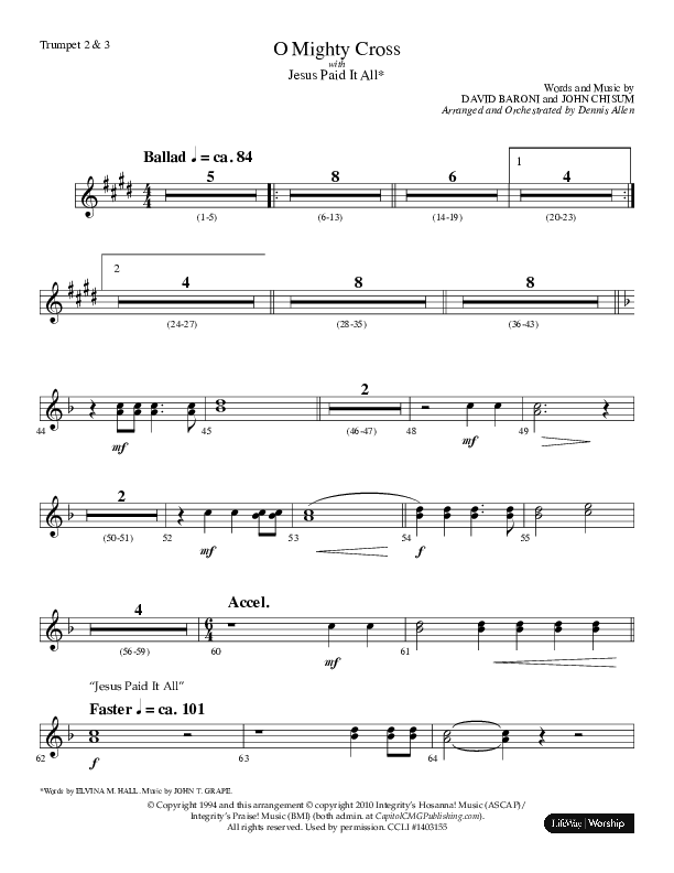 O Mighty Cross (Choral Anthem SATB) Trumpet 2/3 (Lifeway Choral / Arr. Dennis Allen)