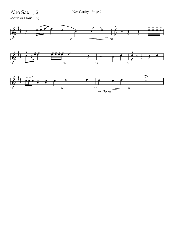 Not Guilty (Choral Anthem SATB) Alto Sax 1/2 (Lifeway Choral / Arr. Travis Cottrell)