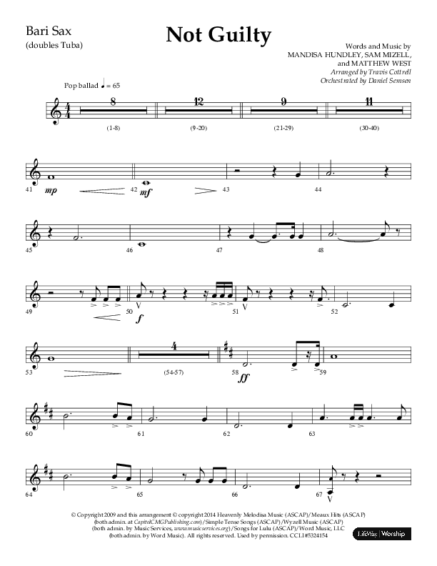 Not Guilty (Choral Anthem SATB) Bari Sax (Lifeway Choral / Arr. Travis Cottrell)