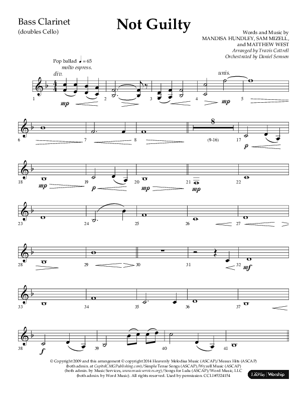 Not Guilty (Choral Anthem SATB) Bass Clarinet (Lifeway Choral / Arr. Travis Cottrell)