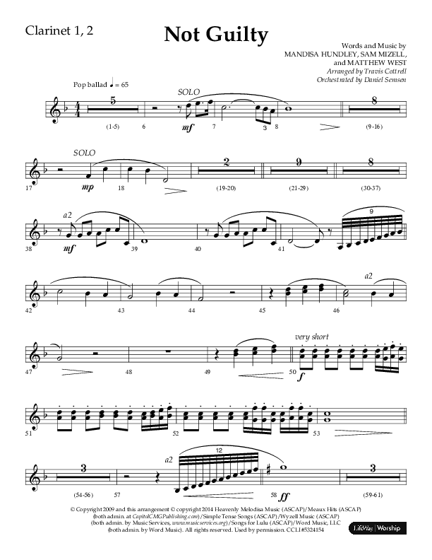 Not Guilty (Choral Anthem SATB) Clarinet 1/2 (Lifeway Choral / Arr. Travis Cottrell)