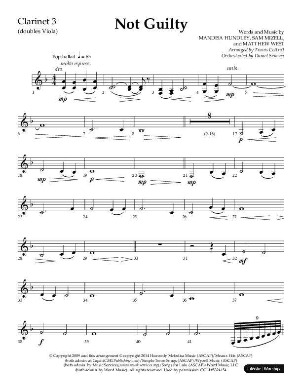 Not Guilty (Choral Anthem SATB) Clarinet 3 (Lifeway Choral / Arr. Travis Cottrell)