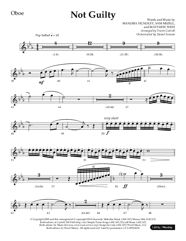 Not Guilty (Choral Anthem SATB) Oboe (Lifeway Choral / Arr. Travis Cottrell)