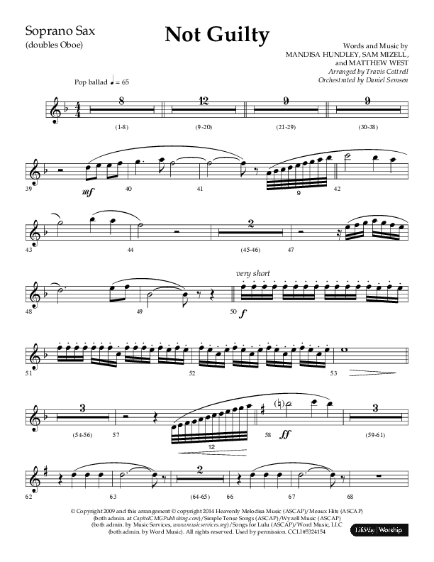 Not Guilty (Choral Anthem SATB) Soprano Sax (Lifeway Choral / Arr. Travis Cottrell)