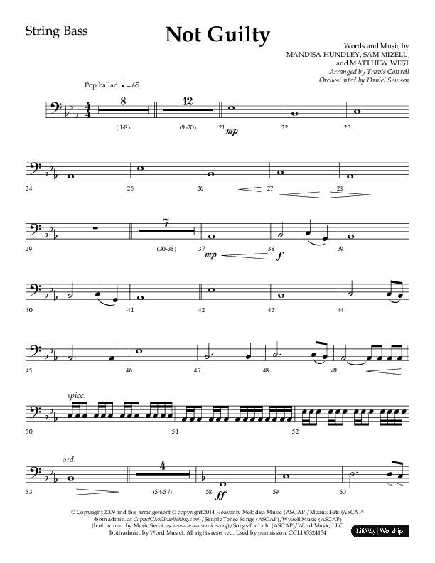Not Guilty (Choral Anthem SATB) String Bass (Lifeway Choral / Arr. Travis Cottrell)