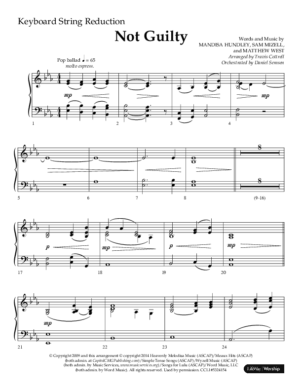 Not Guilty (Choral Anthem SATB) String Reduction (Lifeway Choral / Arr. Travis Cottrell)