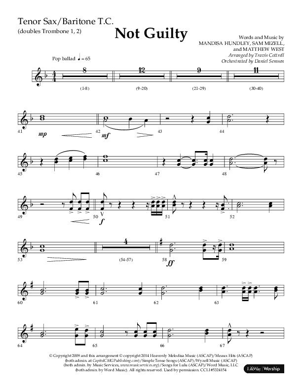 Not Guilty (Choral Anthem SATB) Tenor Sax/Baritone T.C. (Lifeway Choral / Arr. Travis Cottrell)