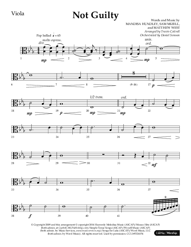 Not Guilty (Choral Anthem SATB) Viola (Lifeway Choral / Arr. Travis Cottrell)