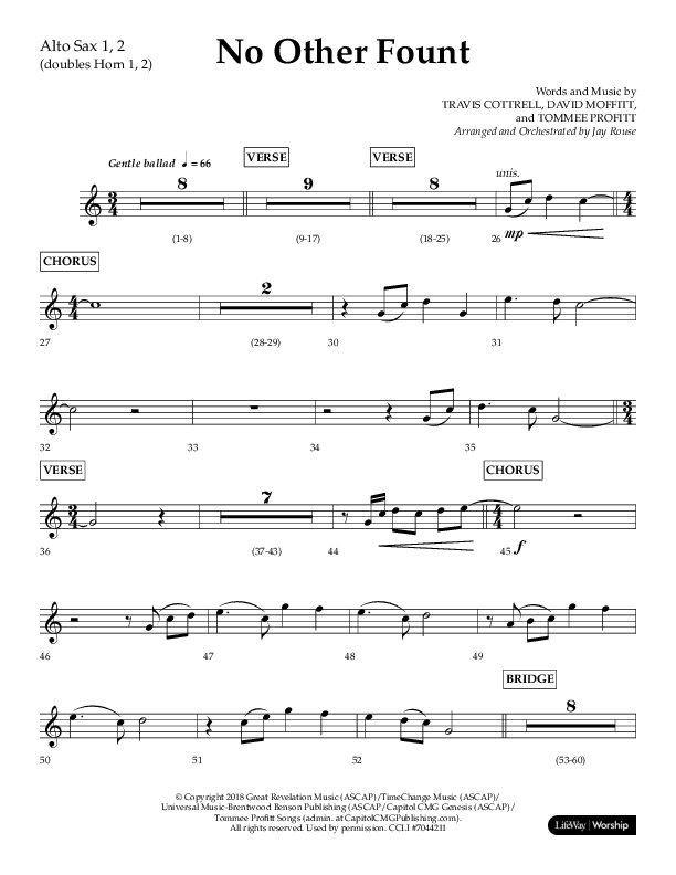 No Other Fount (Choral Anthem SATB) Alto Sax 1/2 (Lifeway Choral / Arr. Jay Rouse)