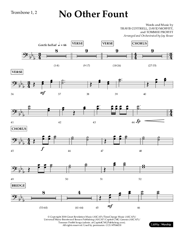 No Other Fount (Choral Anthem SATB) Trombone 1/2 (Lifeway Choral / Arr. Jay Rouse)