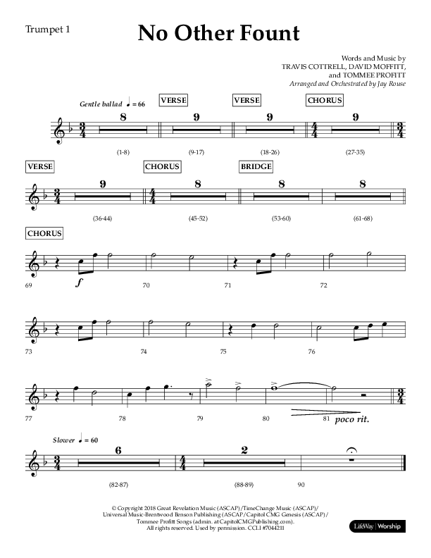 No Other Fount (Choral Anthem SATB) Trumpet 1 (Lifeway Choral / Arr. Jay Rouse)