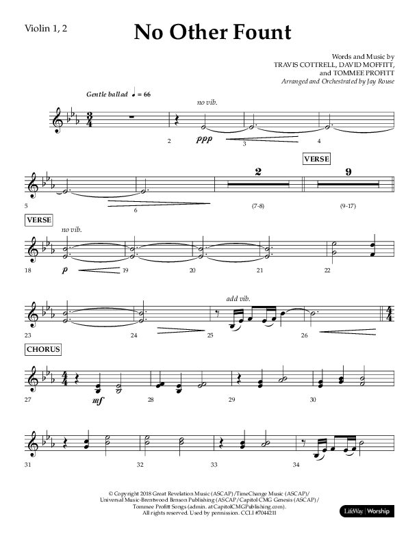 No Other Fount (Choral Anthem SATB) Violin 1/2 (Lifeway Choral / Arr. Jay Rouse)