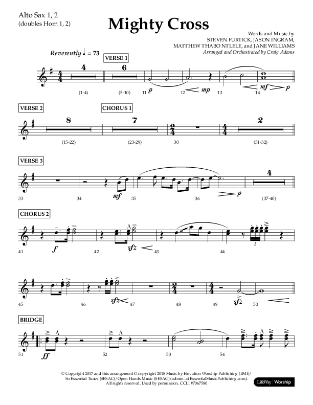 Mighty Cross (Choral Anthem SATB) Alto Sax 1/2 (Lifeway Choral / Arr. Craig Adams)