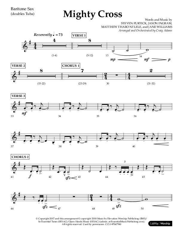Mighty Cross (Choral Anthem SATB) Bari Sax (Lifeway Choral / Arr. Craig Adams)