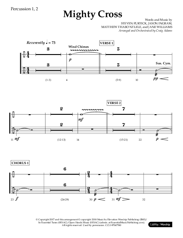 Mighty Cross (Choral Anthem SATB) Percussion 1/2 (Lifeway Choral / Arr. Craig Adams)