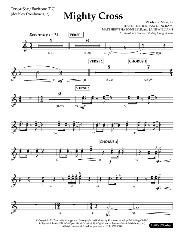 Mighty Cross (Choral Anthem SATB) Tenor Sax/Baritone T.C. (Lifeway Choral / Arr. Craig Adams)