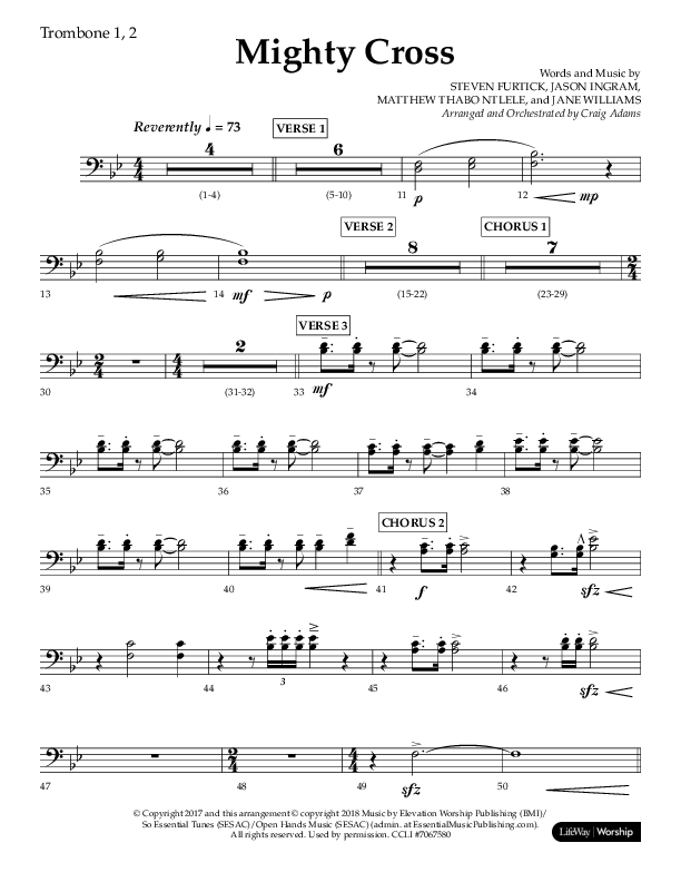 Mighty Cross (Choral Anthem SATB) Trombone 1/2 (Lifeway Choral / Arr. Craig Adams)