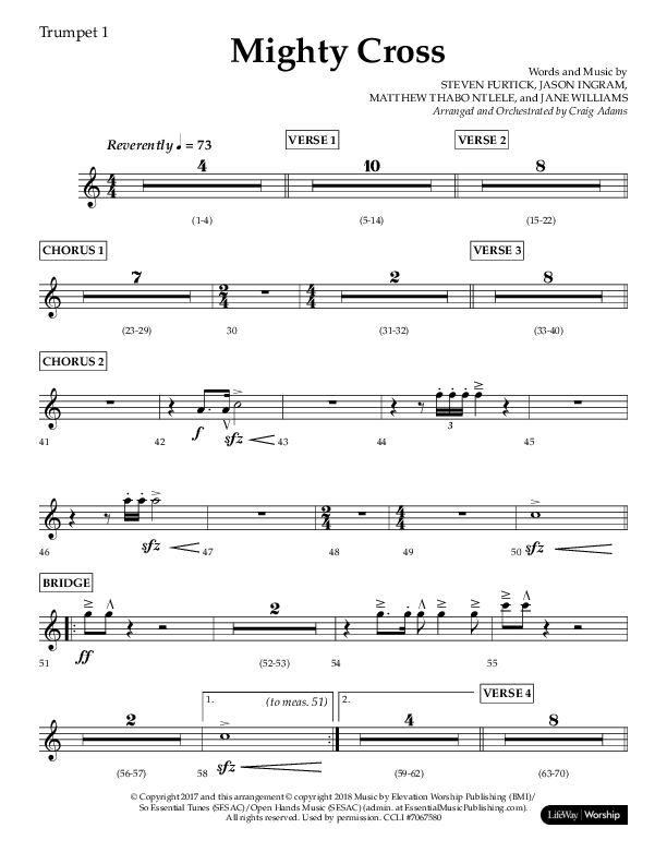 Mighty Cross (Choral Anthem SATB) Trumpet 1 (Lifeway Choral / Arr. Craig Adams)