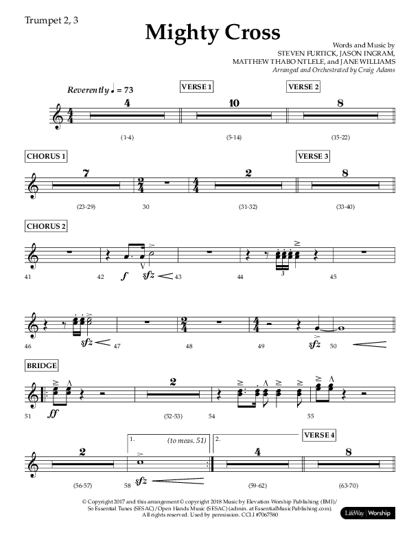Mighty Cross (Choral Anthem SATB) Trumpet 2/3 (Lifeway Choral / Arr. Craig Adams)