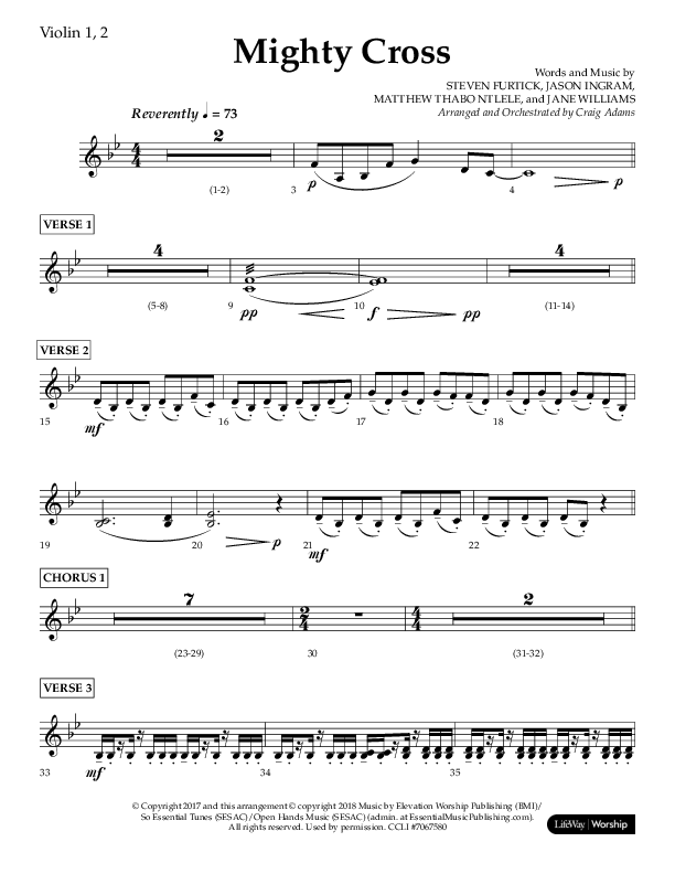 Mighty Cross (Choral Anthem SATB) Violin 1/2 (Lifeway Choral / Arr. Craig Adams)