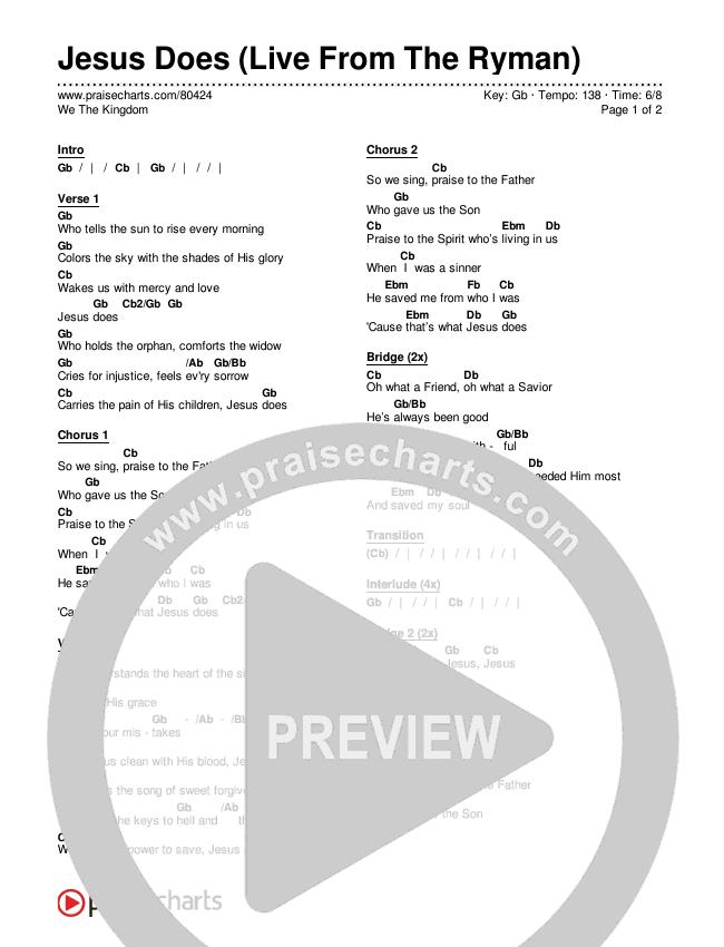 Jesus Does (Live From The Ryman) Chords & Lyrics (We The Kingdom)