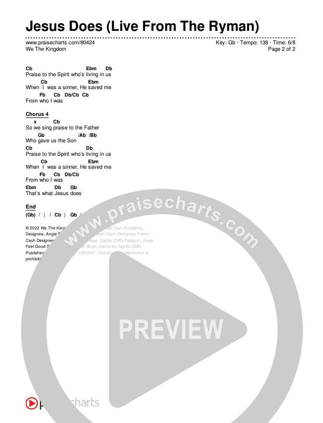 Jesus Does (Live From The Ryman) Chords & Lyrics (We The Kingdom)