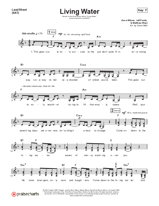 Living Water Lead Sheet (SAT) (Anne Wilson)