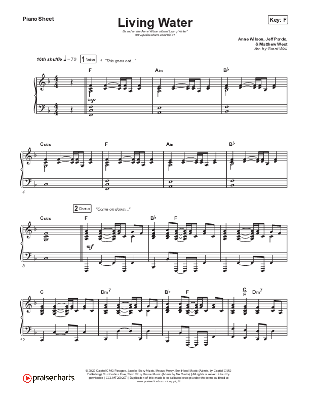 Living Water Piano Sheet (Anne Wilson)