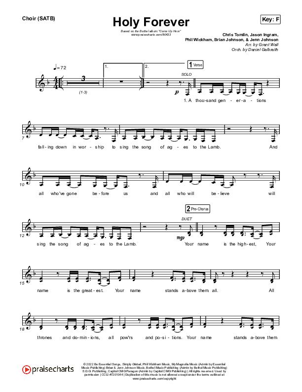 Holy Forever Choir Sheet (SATB) (Bethel Music)