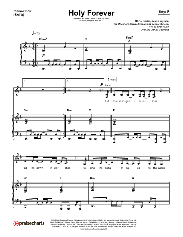 Holy Forever Piano/Vocal (SATB) (Bethel Music)