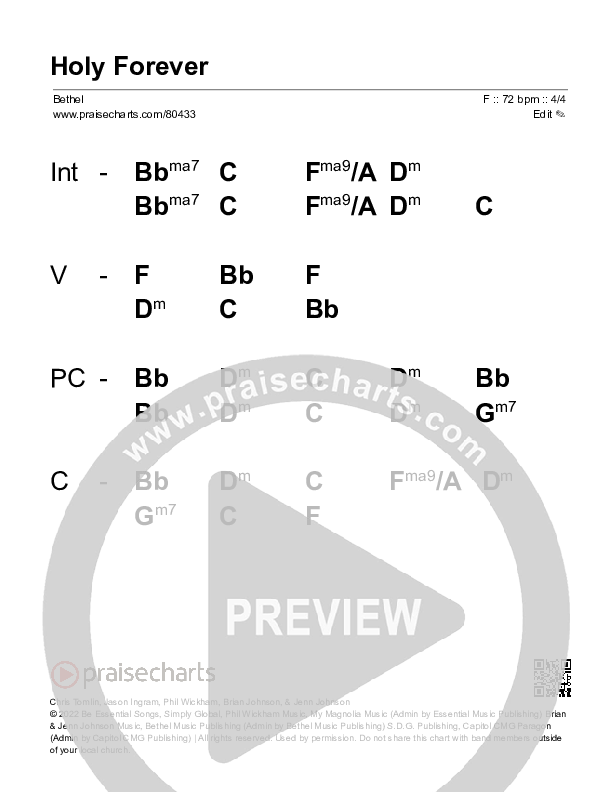 Holy Forever Stage Chart (Bethel Music)