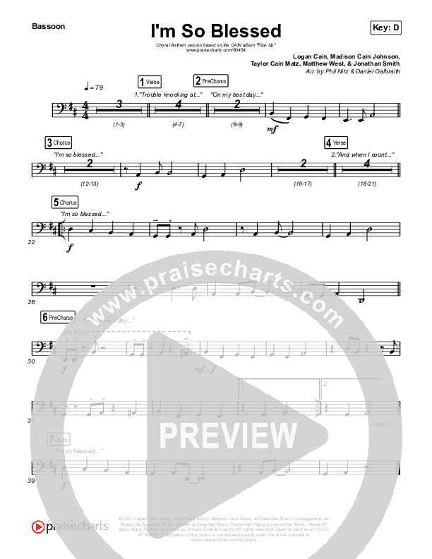I'm So Blessed (Choral Anthem SATB) Bassoon (CAIN / Arr. Phil Nitz)
