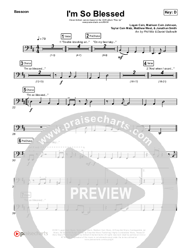 I'm So Blessed (Choral Anthem SATB) Bassoon (CAIN / Arr. Phil Nitz)