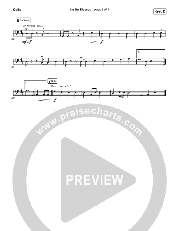 I'm So Blessed (Choral Anthem SATB) Cello (CAIN / Arr. Phil Nitz)