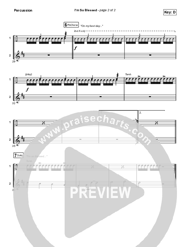 I'm So Blessed (Choral Anthem SATB) Percussion (CAIN / Arr. Phil Nitz)
