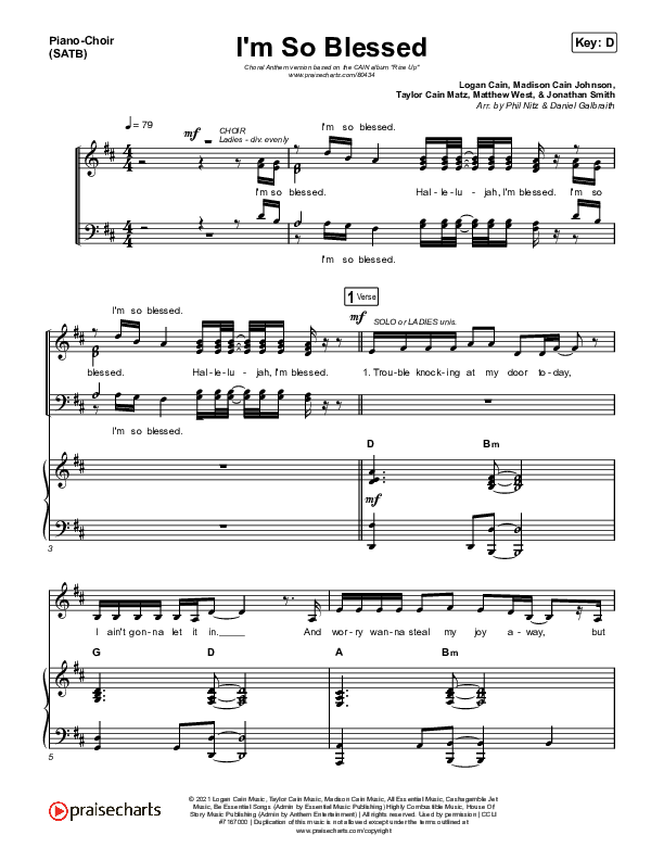 I'm So Blessed (Choral Anthem SATB) Piano/Vocal (Print Only) (CAIN / Arr. Phil Nitz)