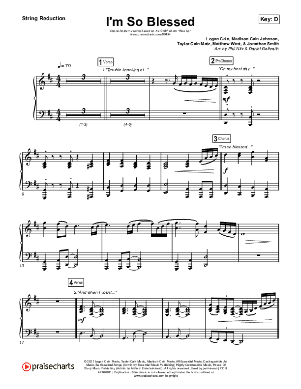 I'm So Blessed (Choral Anthem SATB) String Reduction (CAIN / Arr. Phil Nitz)