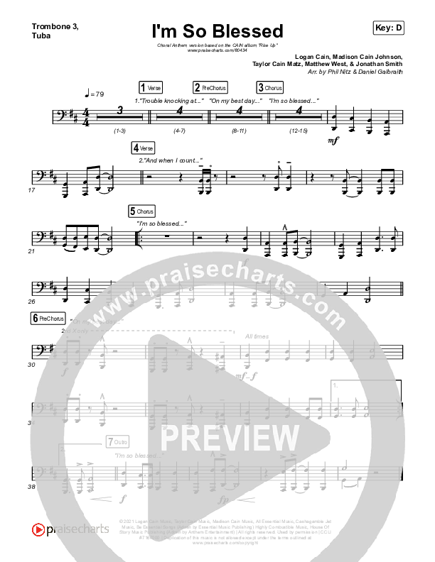 I'm So Blessed (Choral Anthem SATB) Trombone 3/Tuba (CAIN / Arr. Phil Nitz)