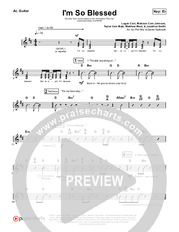 I'm So Blessed (Worship Choir/SAB) Rhythm Chart (Print Only) (CAIN / Arr. Phil Nitz)