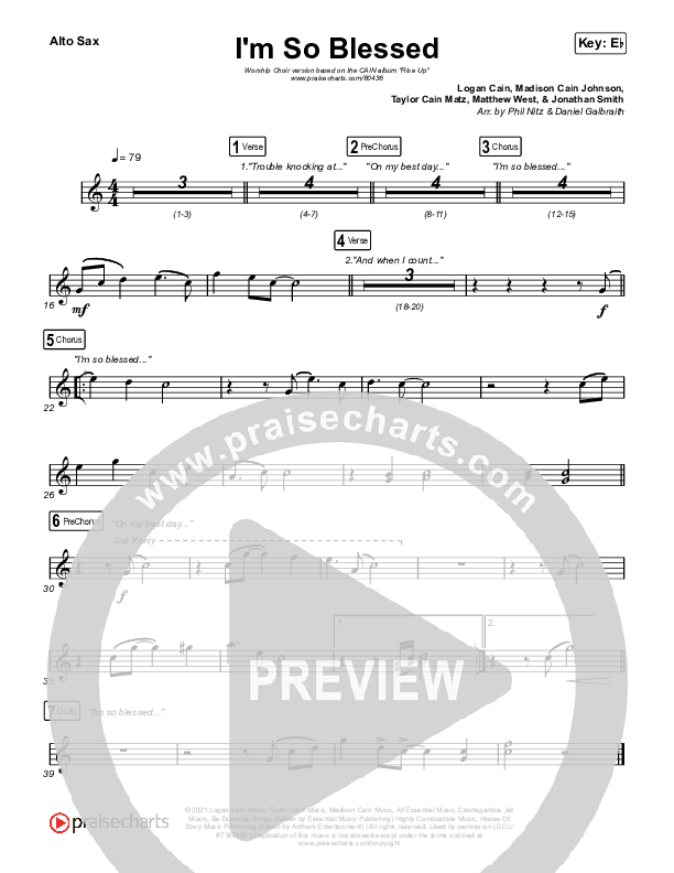 I'm So Blessed (Worship Choir/SAB) Sax Pack (CAIN / Arr. Phil Nitz)
