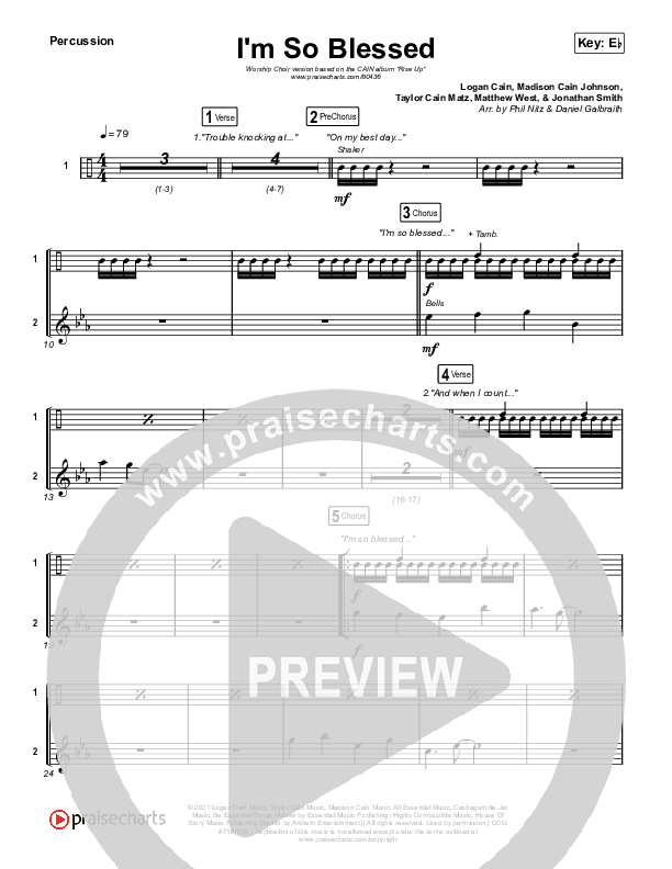I'm So Blessed (Worship Choir/SAB) Percussion (CAIN / Arr. Phil Nitz)