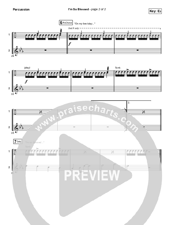 I'm So Blessed (Worship Choir/SAB) Percussion (CAIN / Arr. Phil Nitz)