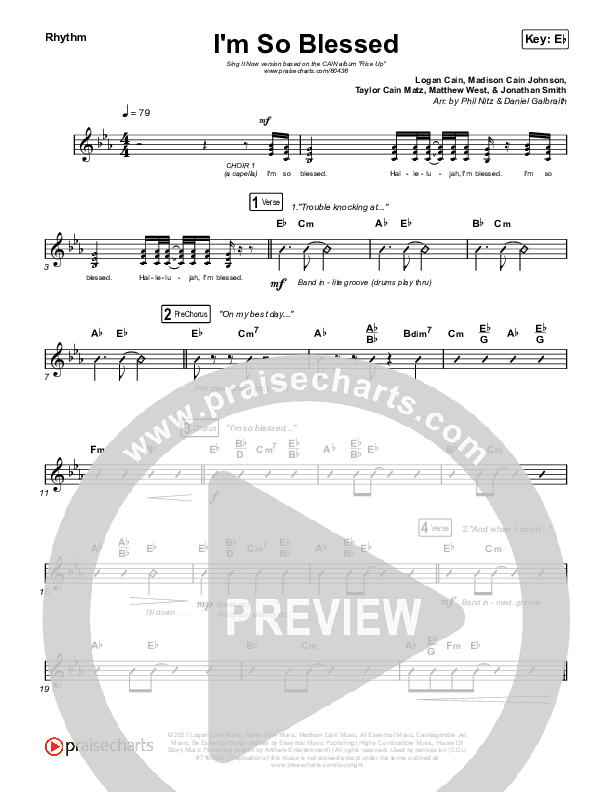 I'm So Blessed (Sing It Now) Rhythm Chart (Print Only) (CAIN / Arr. Phil Nitz)
