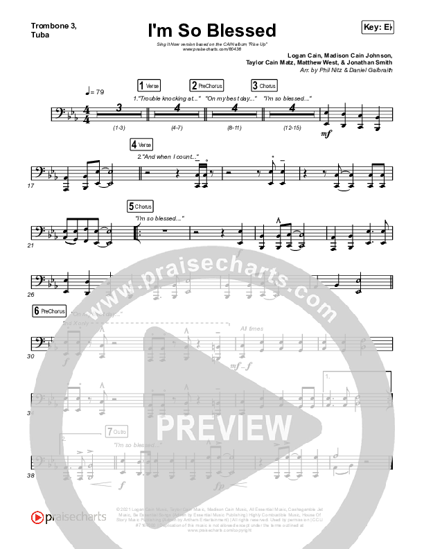I'm So Blessed (Sing It Now) Trombone 3/Tuba (CAIN / Arr. Phil Nitz)