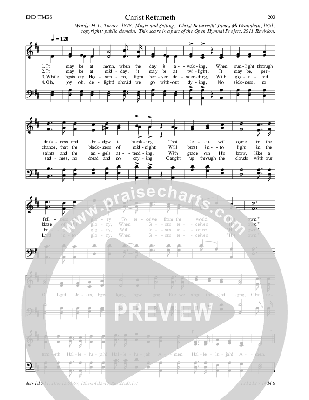 Christ Returneth Hymn Sheet (SATB) (Traditional Hymn)