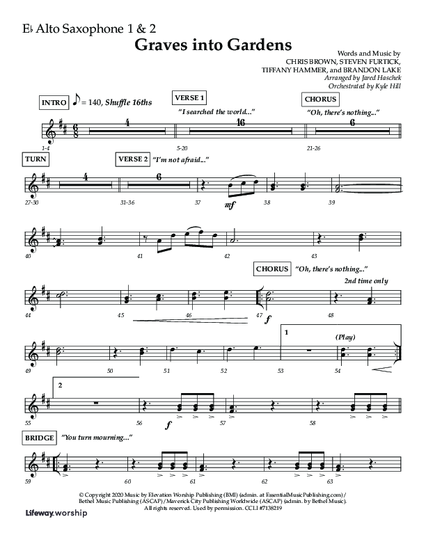 Graves Into Gardens (Choral Anthem SATB) Alto Sax 1/2 (Lifeway Choral / Arr. Jared Haschek / Orch. Kyle Hill)