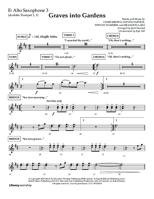 Graves Into Gardens (Choral Anthem SATB) Alto Sax (Lifeway Choral / Arr. Jared Haschek / Orch. Kyle Hill)