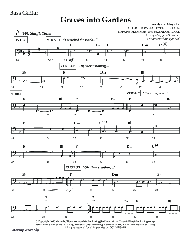 Graves Into Gardens (Choral Anthem SATB) Bass Guitar (Lifeway Choral / Arr. Jared Haschek / Orch. Kyle Hill)